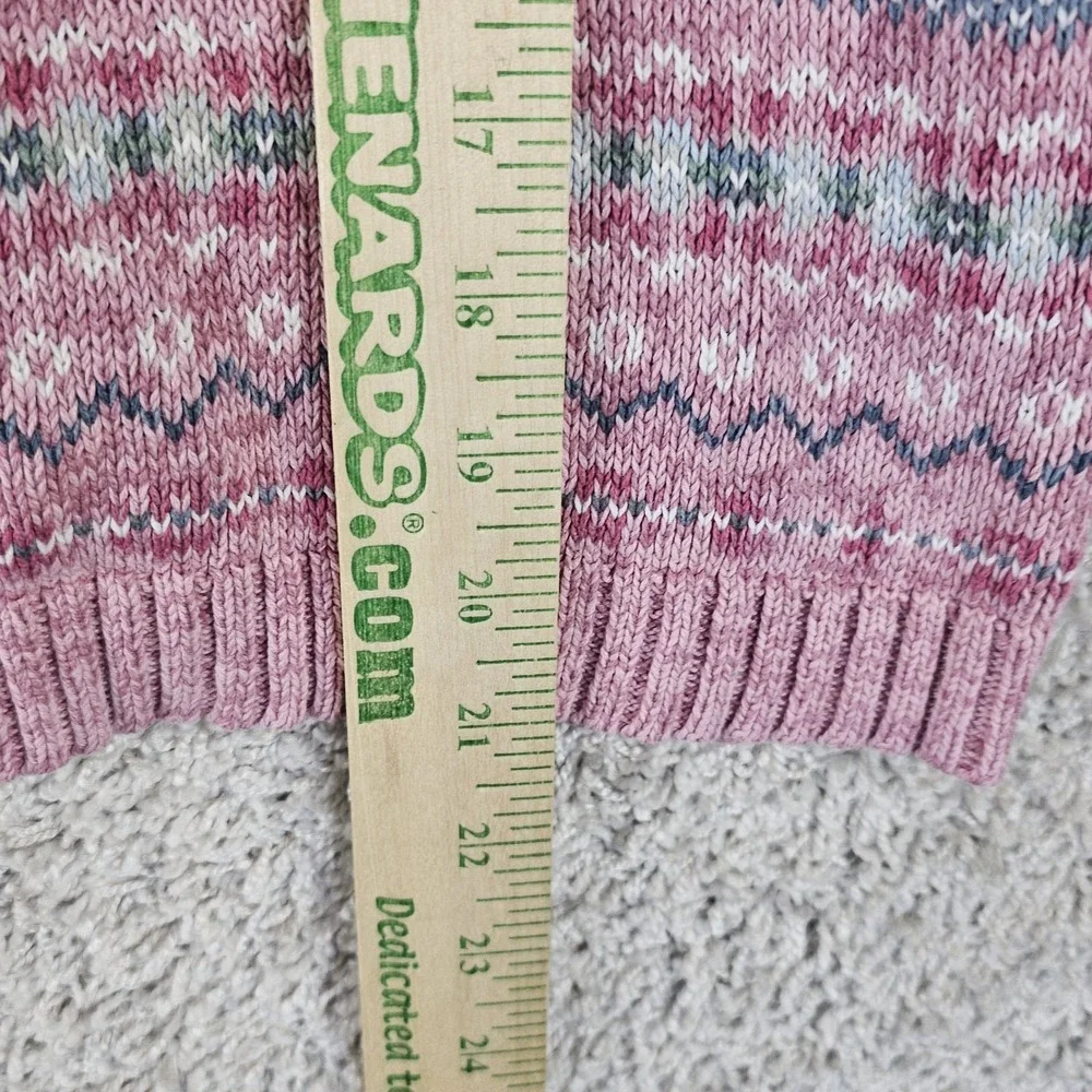 VTG Tiara International Fair Isle Nordic Sweater Cardigan Pink Size Small Zip